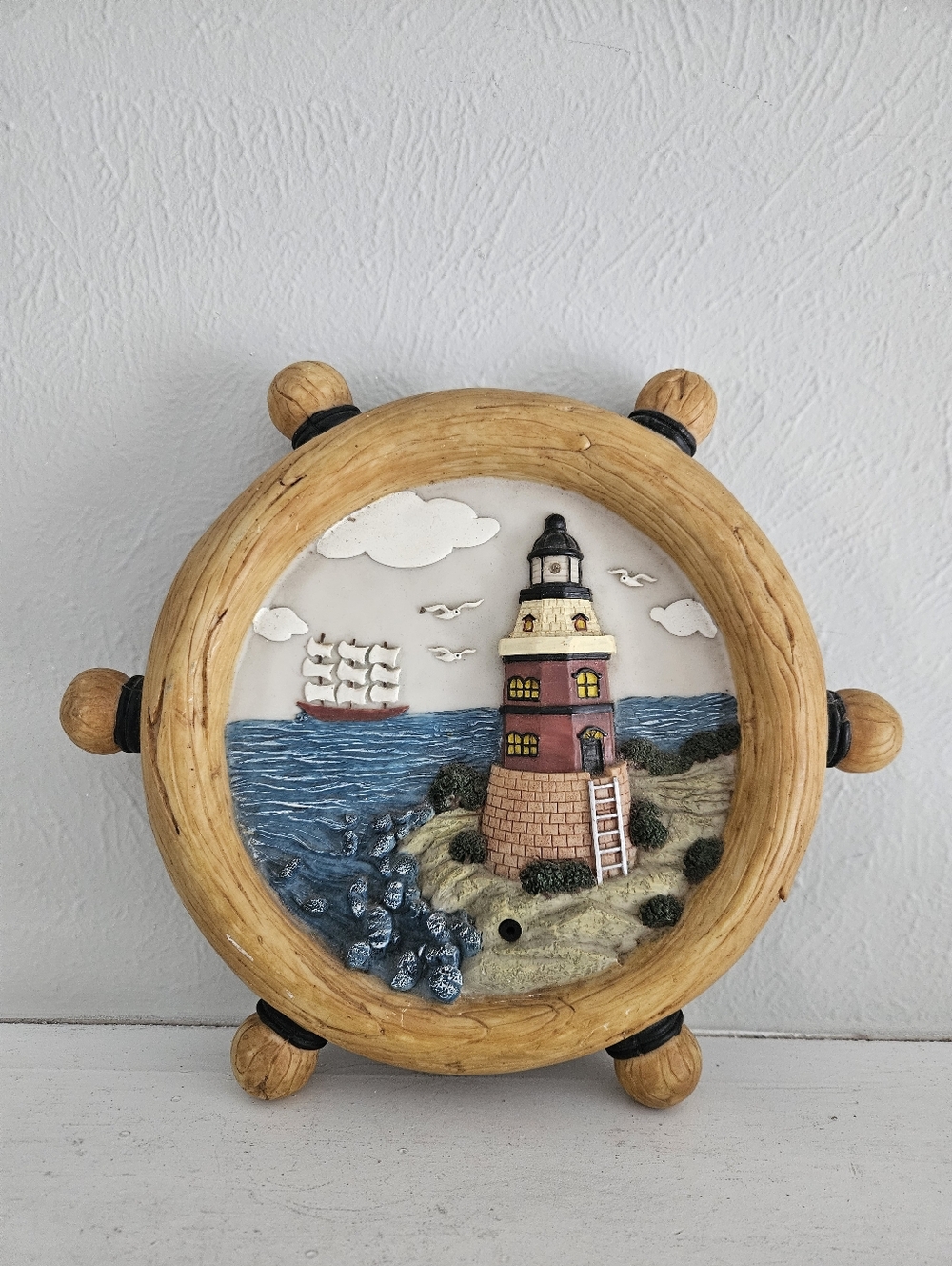 NWOT Vintage Harbor's Edge Wall Mounted Ship Wheel W/ Motion Sensor Sound/Light